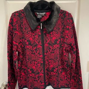 NWT Nina Leonard Zip Sweater w/Faux Fur On The Collar Long Sleeve